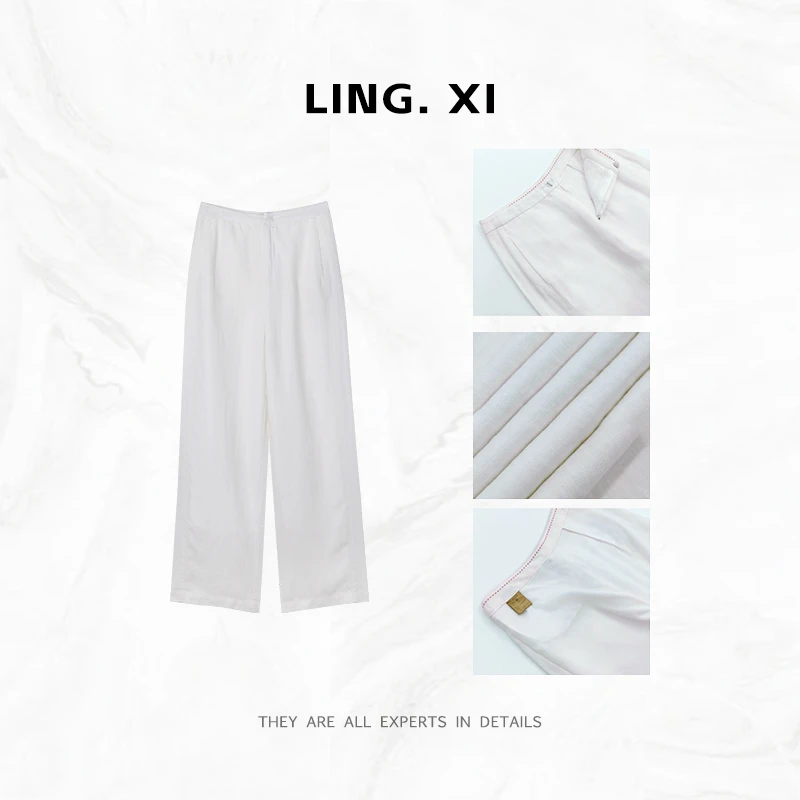 【智简主义】莱赛尔亚麻休闲阔腿裤女老钱风慵懒垂感直筒休闲长裤