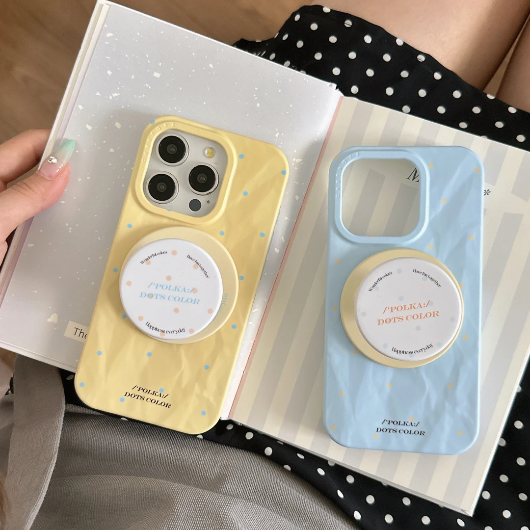褶皱二合一彩色波点适用苹果16promax磁吸iPhone15支架14手机壳13
