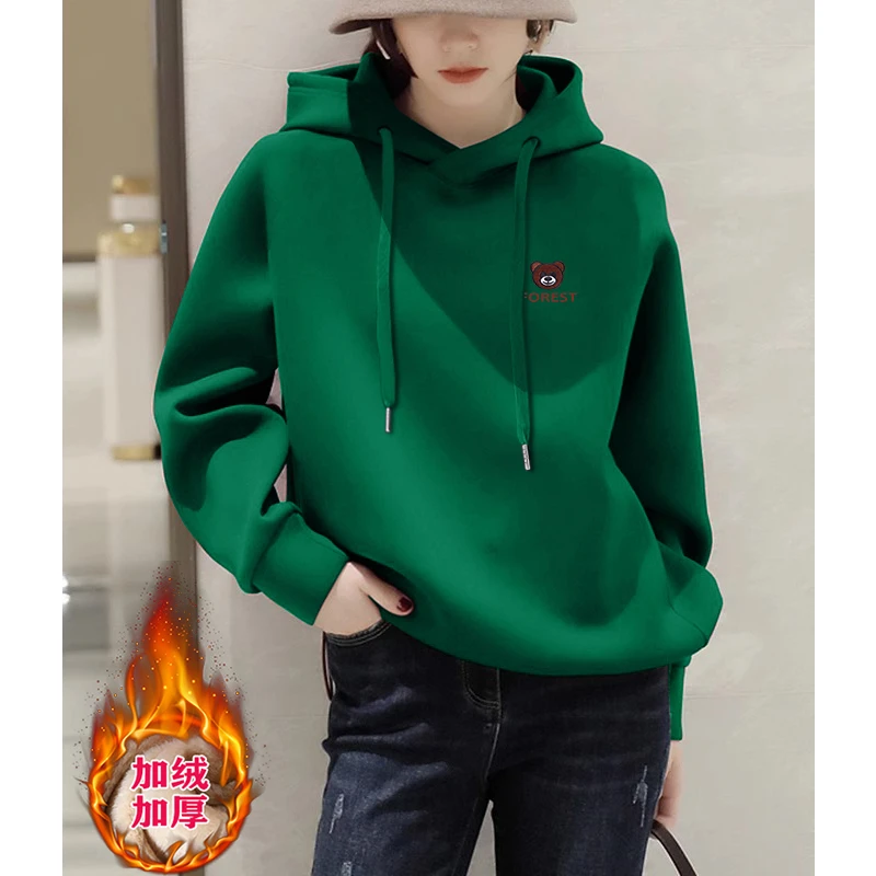 中年秋冬连帽休闲卫衣洋气秋冬外套加厚新款宽松简约通勤加绒上衣