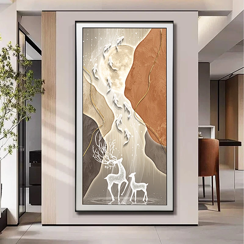 SANYI三亿家双框悬浮皮雕烫金九鱼玄关装饰画高档大气走廊过道