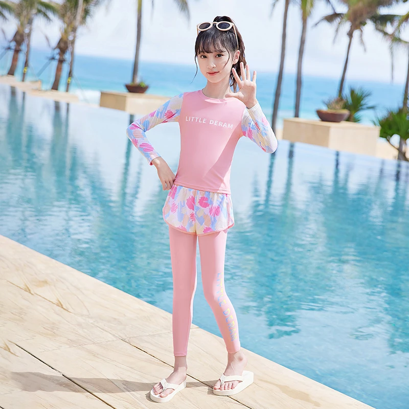 儿童泳衣女孩夏季小中大女童2025新款防晒游泳衣分体长袖长裤泳装