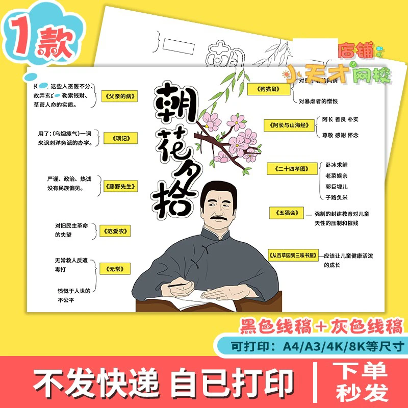 朝花夕拾思维导图电子版初中七年级上册语文鲁迅先生读书卡x98