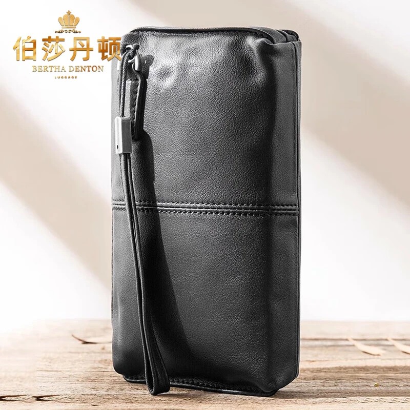 伯莎丹顿真皮钱包男长款软牛皮钱夹复古头层牛皮大容量男士手拿包