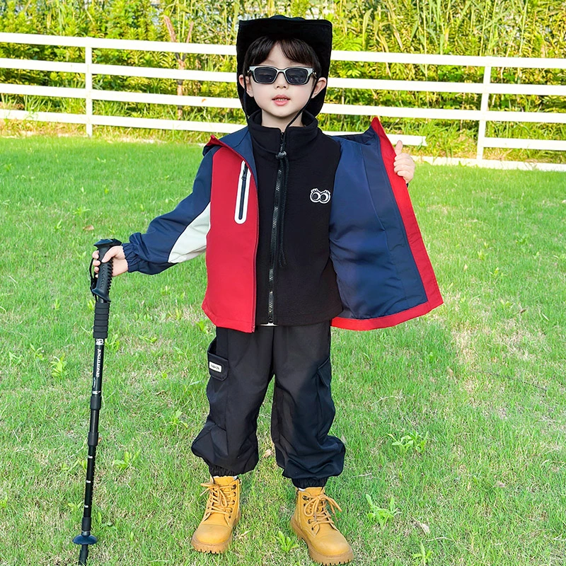 儿童冲锋衣外套春秋男童男童冲锋衣三合一可拆卸秋冬户外防风防水