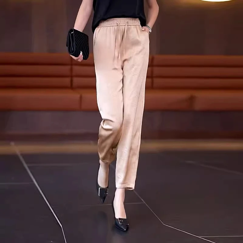 拉夏贝尔新款高腰夏季通勤薄款哈伦裤2025年休闲裤百搭显瘦九分裤