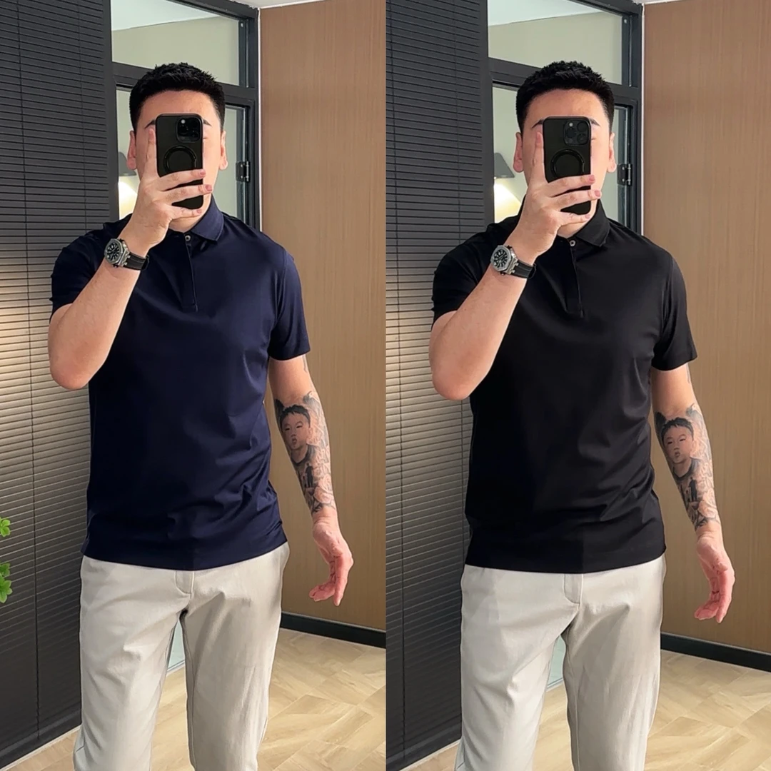 010男士夏季桑蚕丝凉感棉T翻领POLO衫纯色净版百搭