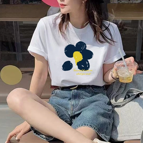 夏季半袖t恤纯棉圆领宽松印花百搭情侣装打底短袖女吉檀三月