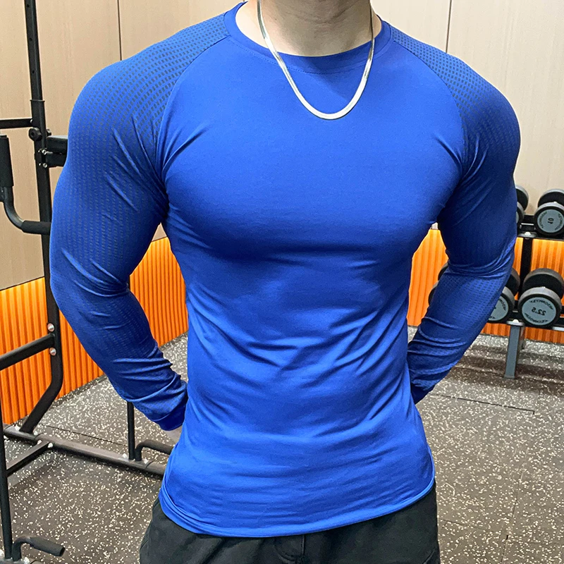 新款弹力男士运动健身衣长袖T恤紧身衣跑步训练服速干衣篮球服男