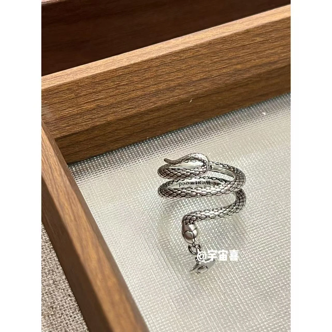 铜合金戒指 L3-108【环绕灵蛇古银色坠orb宽戒指】7号