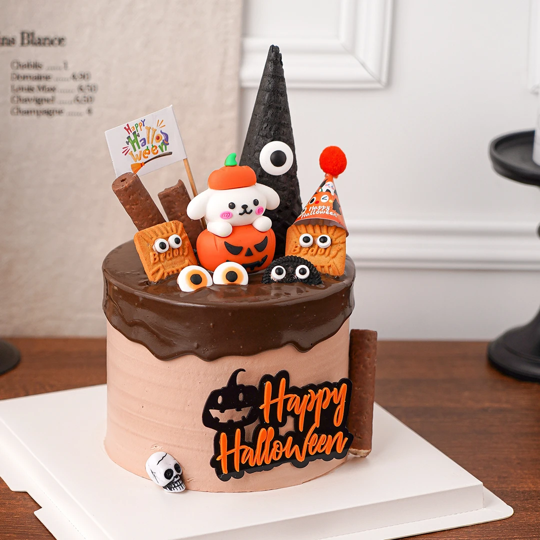 2025万圣节快乐蛋糕装饰南瓜英文插牌可爱小狗摆件狂欢夜派对插件