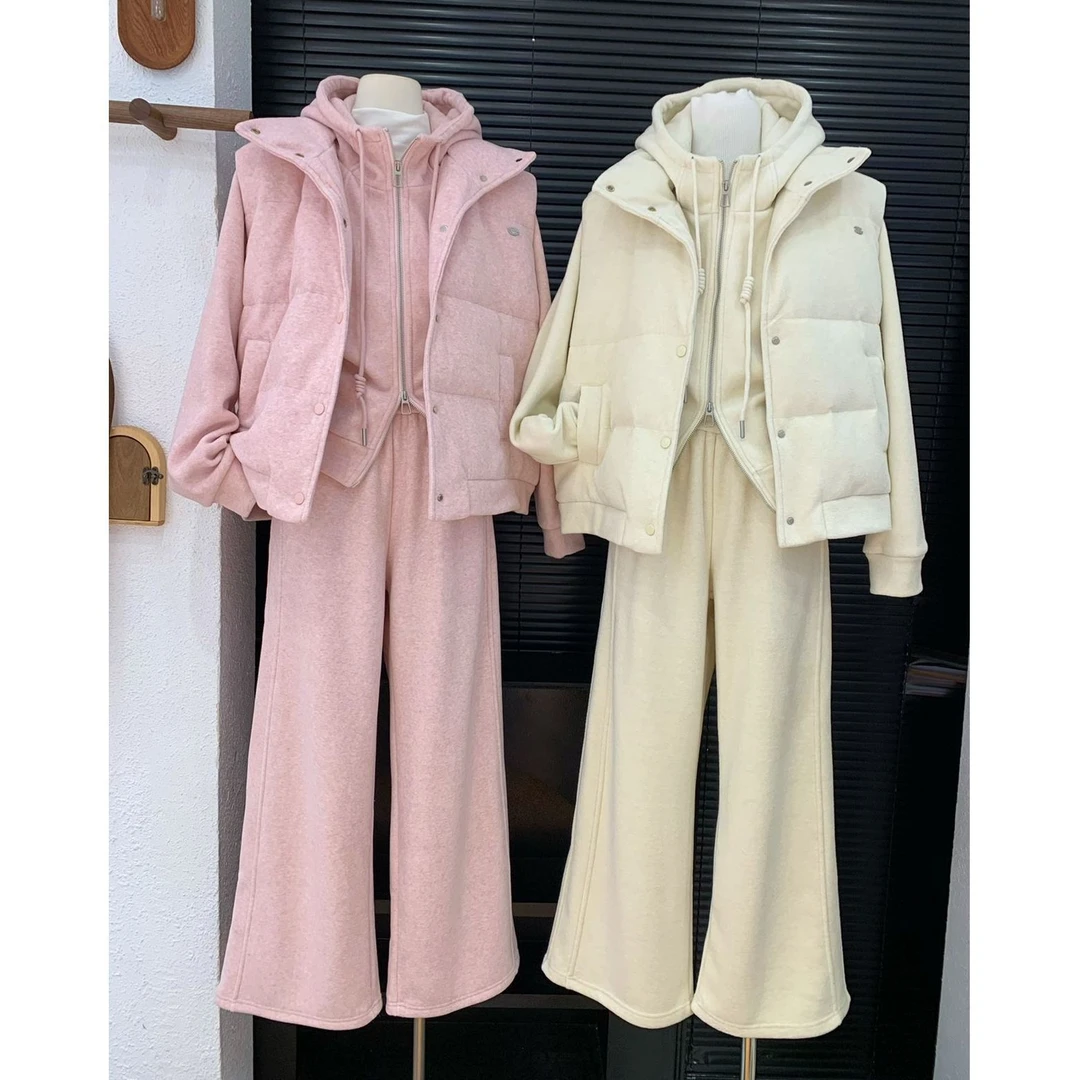 时尚衣橱~运动风套装女秋冬季新款短款卫衣加厚无袖马甲三件套女