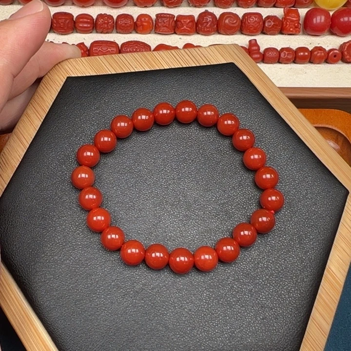 南红玛瑙未镶嵌卡8保山料圆珠手串带证书