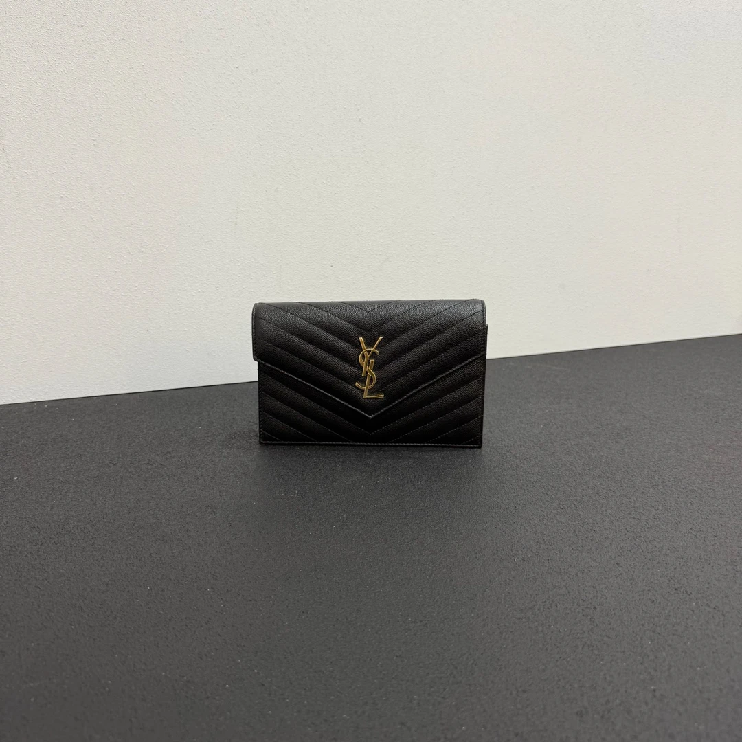 99新 YSL/圣罗兰 壹所奢品/YSL 信封 鱼子酱 小号 黑金 老款冉