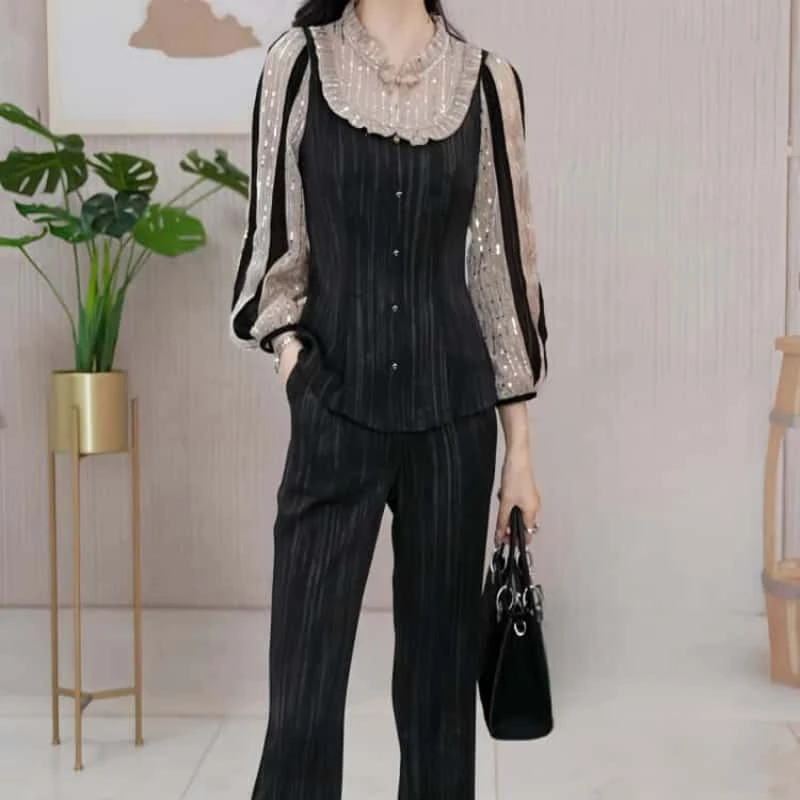 优雅时尚高端洋气女装2025春装新款贵夫人气质修身显瘦上衣套装裤