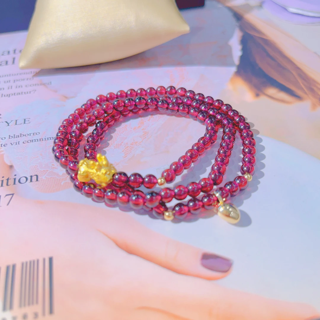 天然石榴石手串 紫牙乌 5mm 玻璃体 三圈 原创