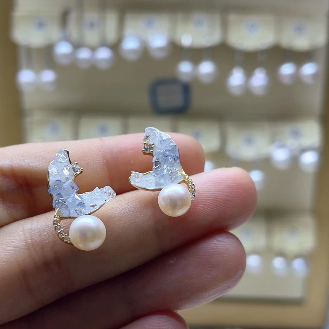 银S925镶嵌淡水珍珠耳饰