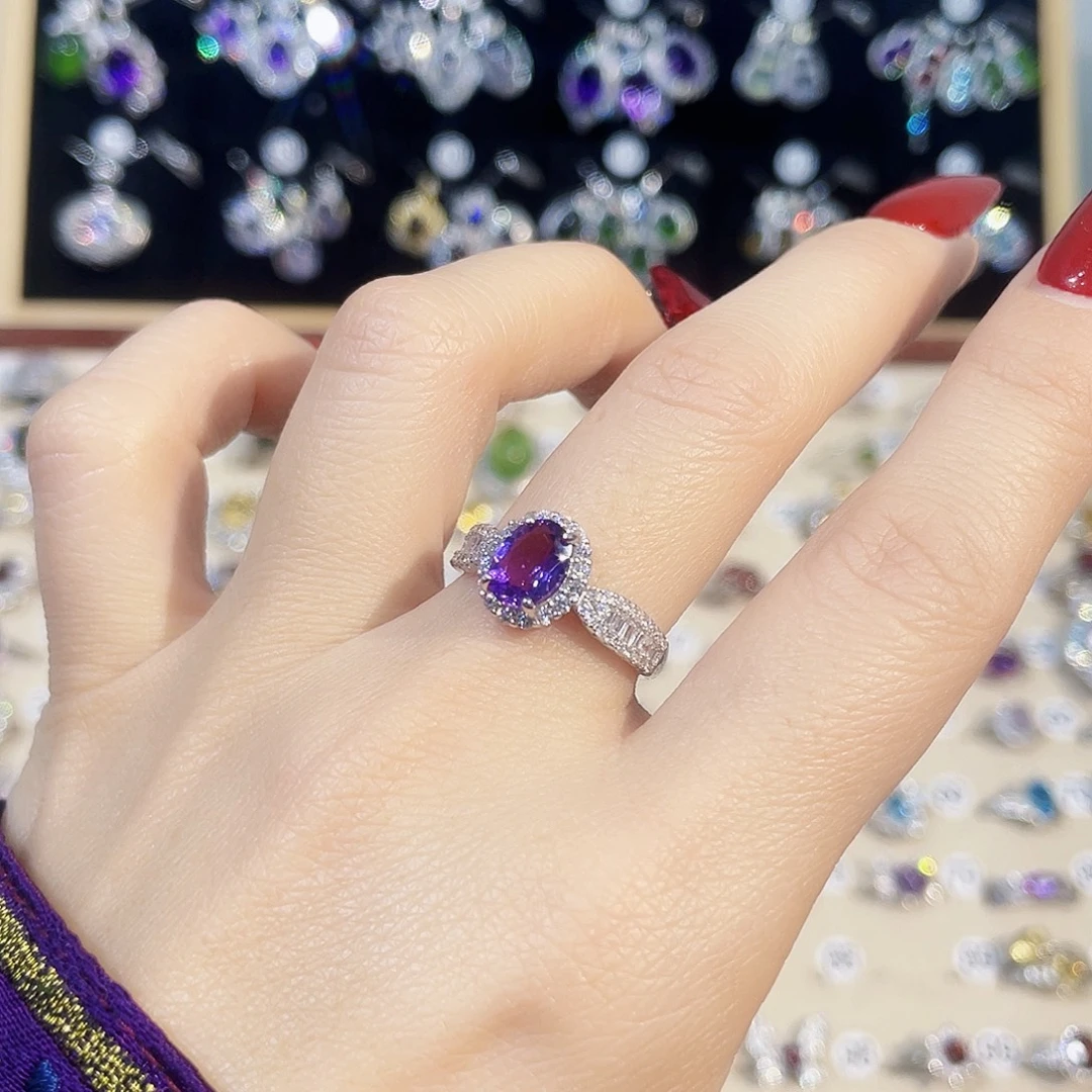 戒指银S925镶嵌紫晶戒指