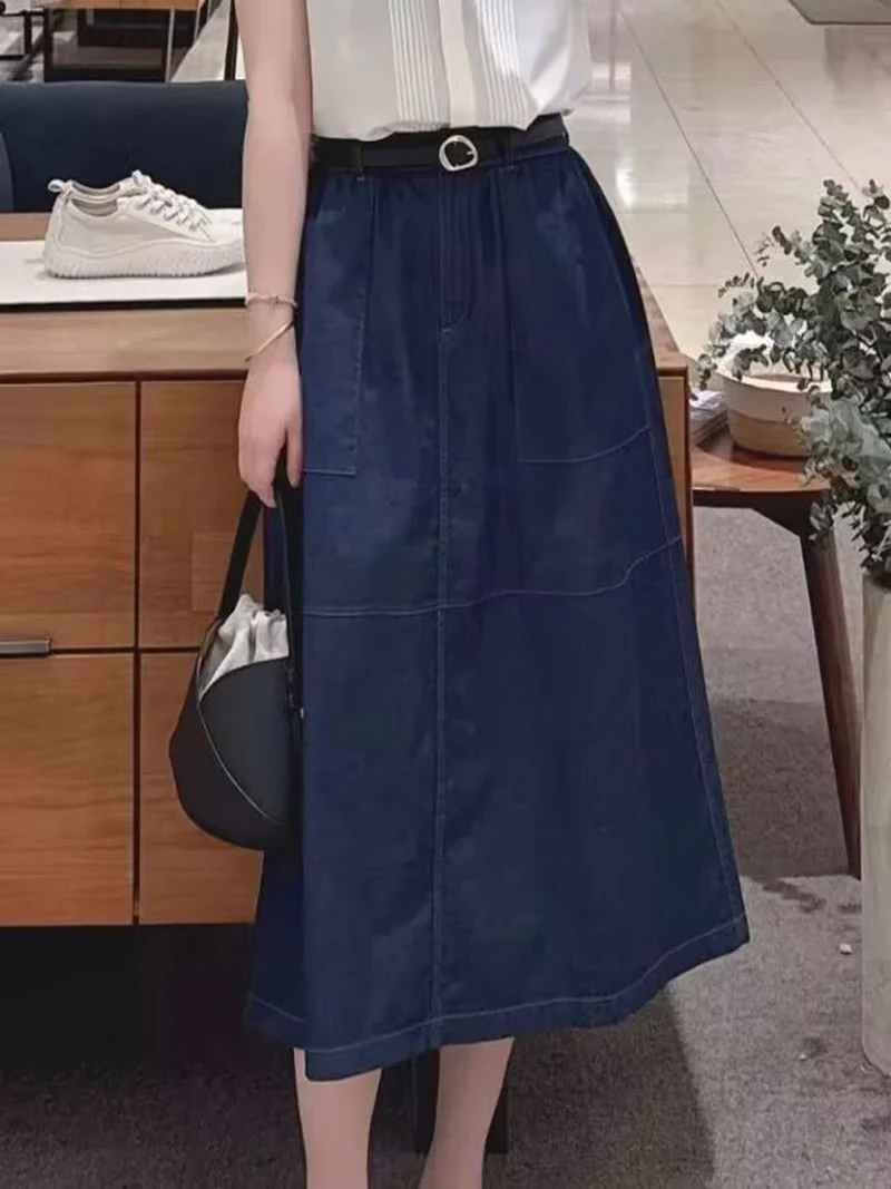 女装2025春夏新款斜纹棉弹牛仔布半身裙+牛仔上衣裙子半裙高腰