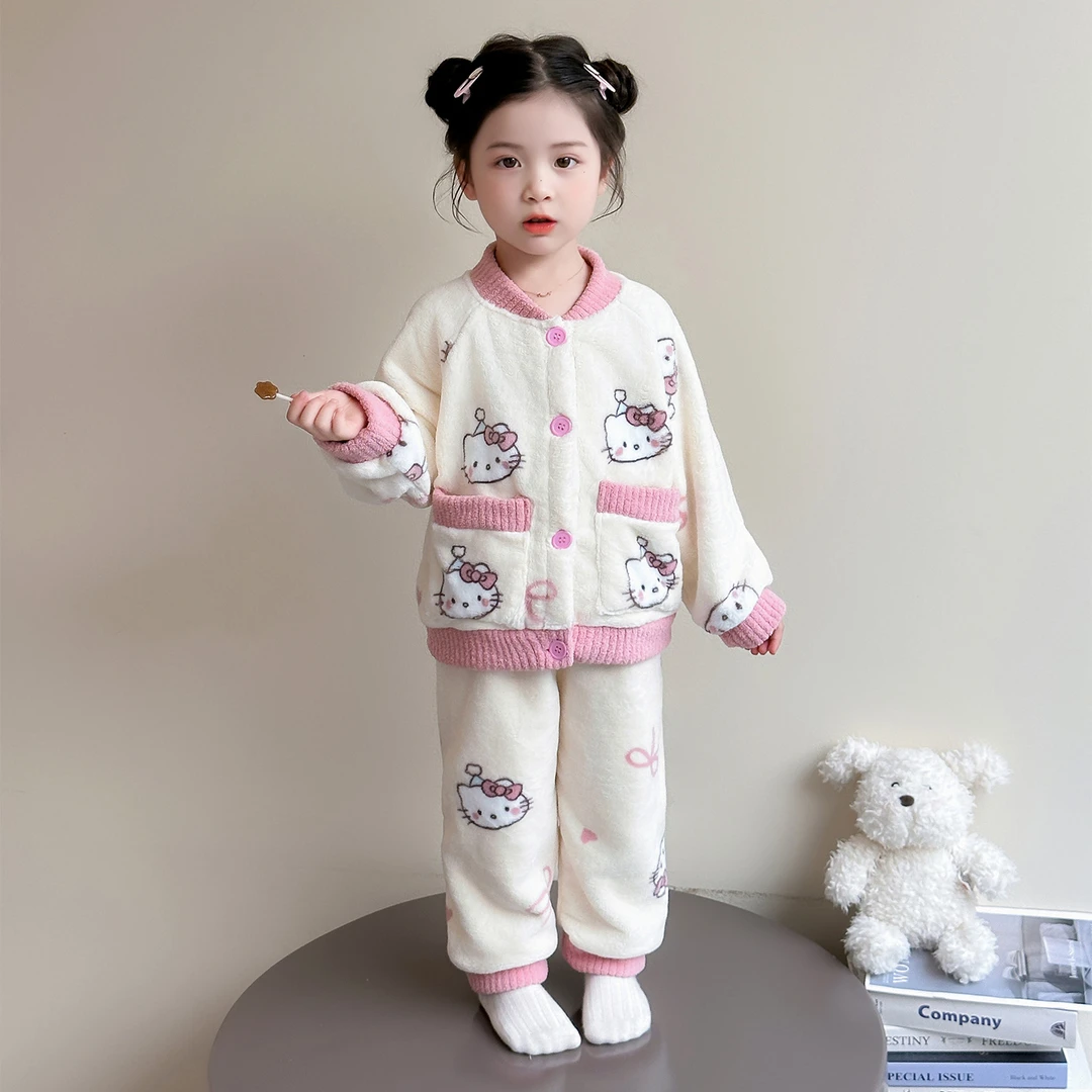 女小童珊瑚绒睡衣加厚款保暖秋冬季法兰绒女孩宝宝秋冬款家居服潮