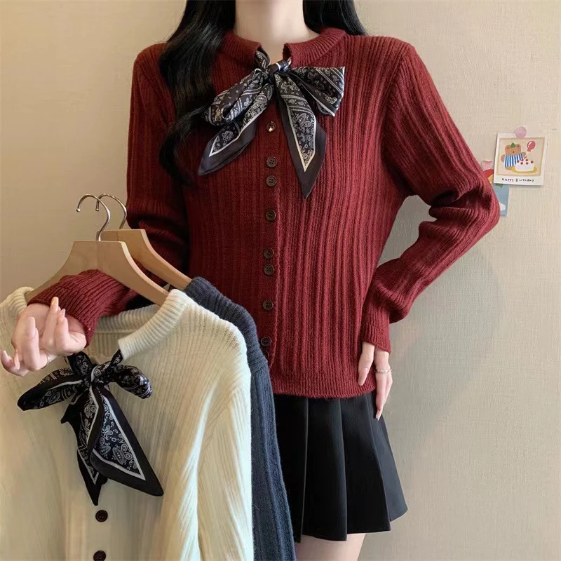 纯色长袖针织开衫女早秋穿搭修身内搭打底衫高质量慵懒风毛衣外套