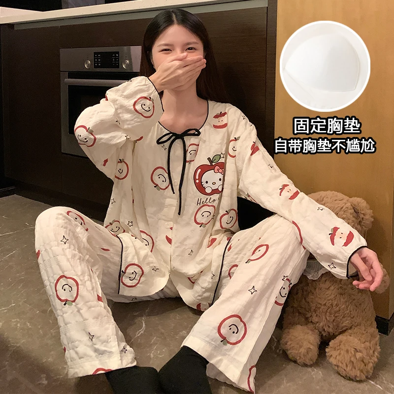 2025年新款睡衣女春秋季长袖长裤爆款带胸垫高级感洋气家居服套装