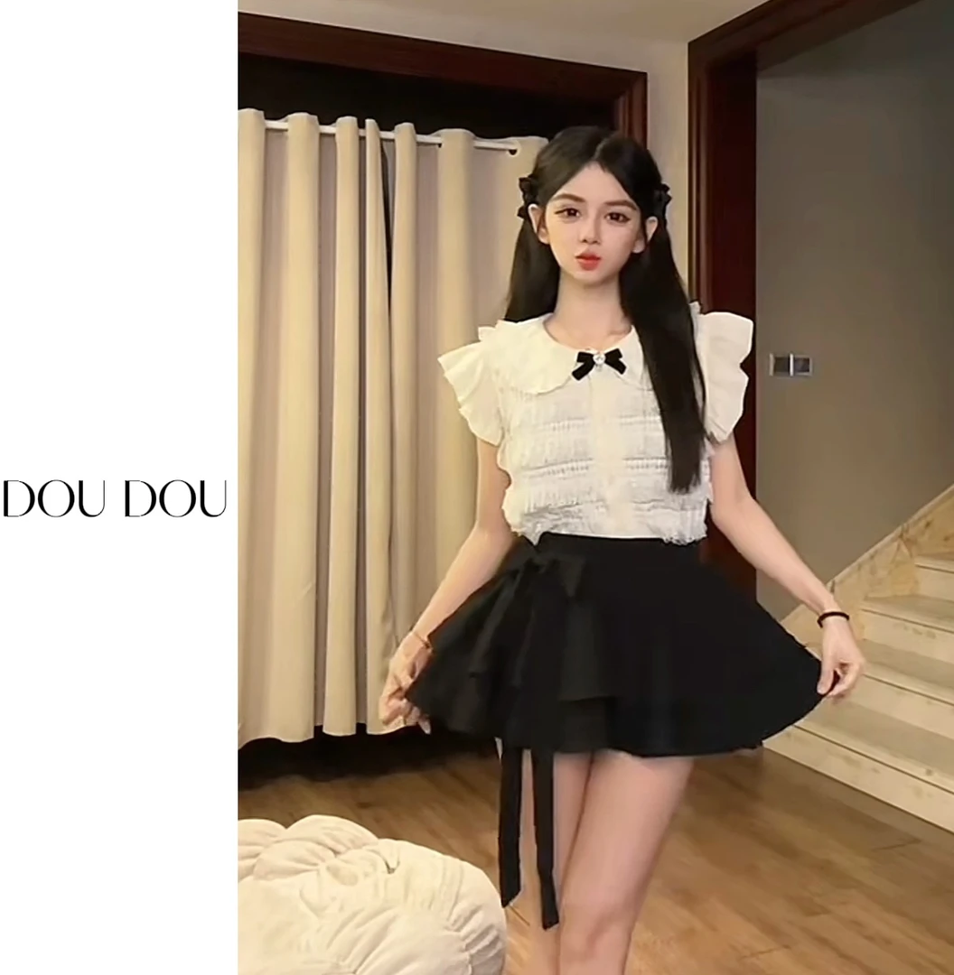 【法式蕾丝蝴蝶结衬衫上衣】夏季显瘦气质
