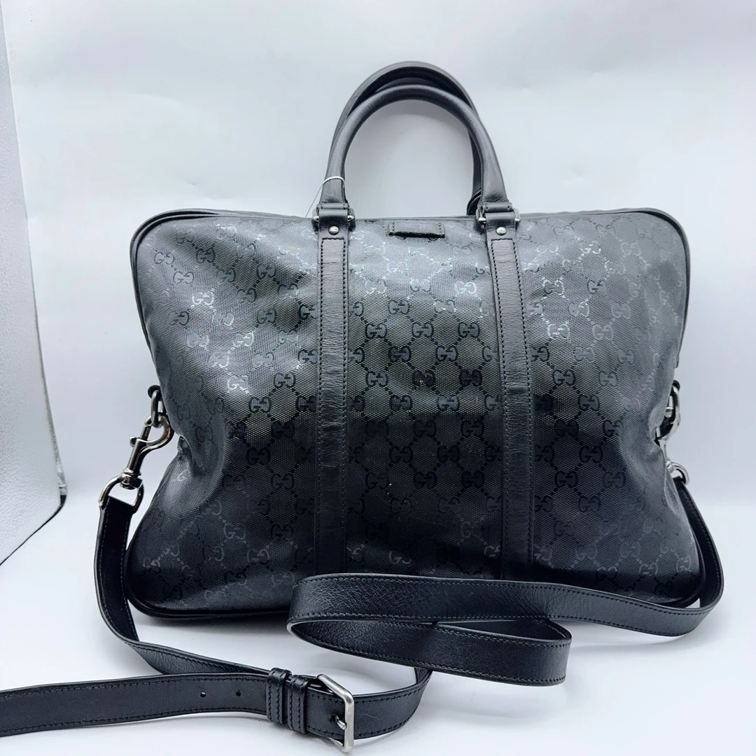 95新 GUCCI/古驰 黑色老花水晶皮手提公文包1436 2609