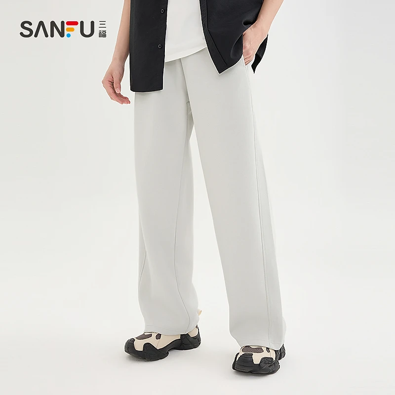 SANFU/三福2025春季男士分割直筒卫裤休闲裤时尚橡筋腰长裤498599