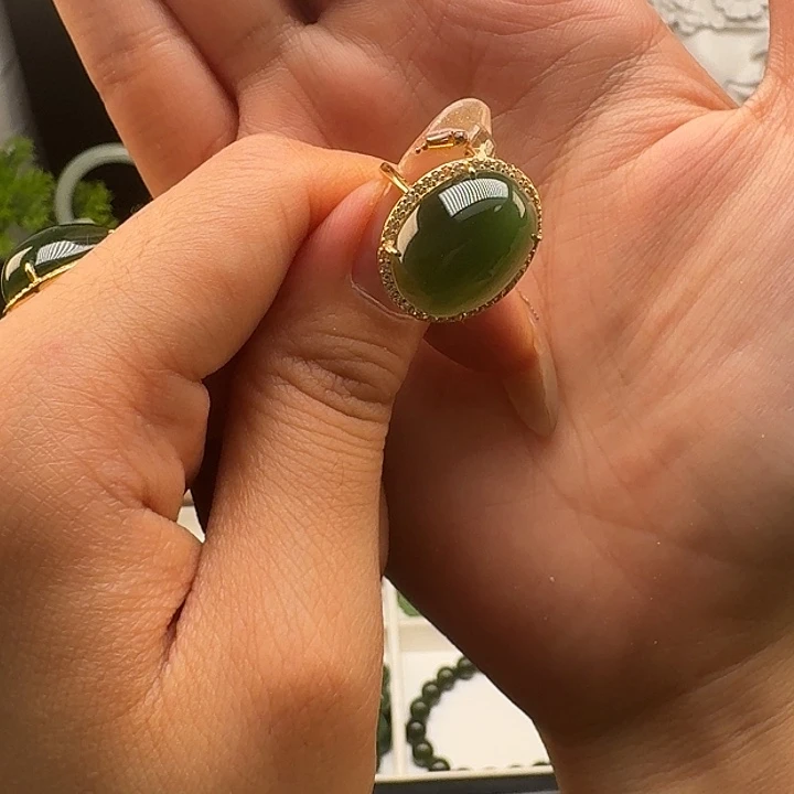 和田玉（碧玉）银S925镶嵌戒指