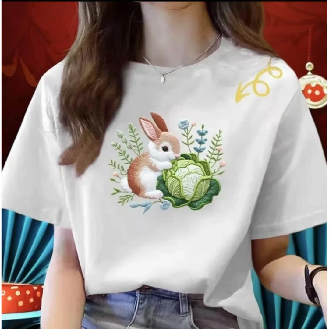 2025新款潮牌印花女款百搭韩版夏季显瘦休闲圆领女士T恤时尚