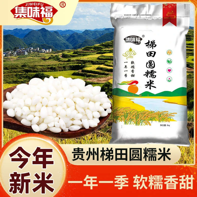 2025贵州梯田圆糯米白糯米年农家糯米成熟营养香甜软糯5斤10斤