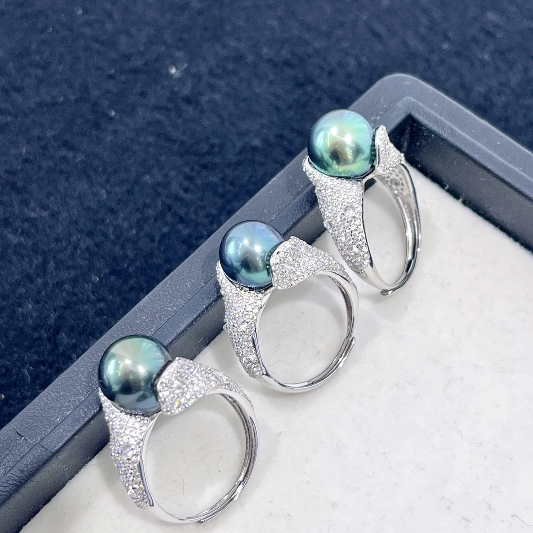 天然珍珠大溪地设计款戒指 10-11MM S925银 多样性发一 R331