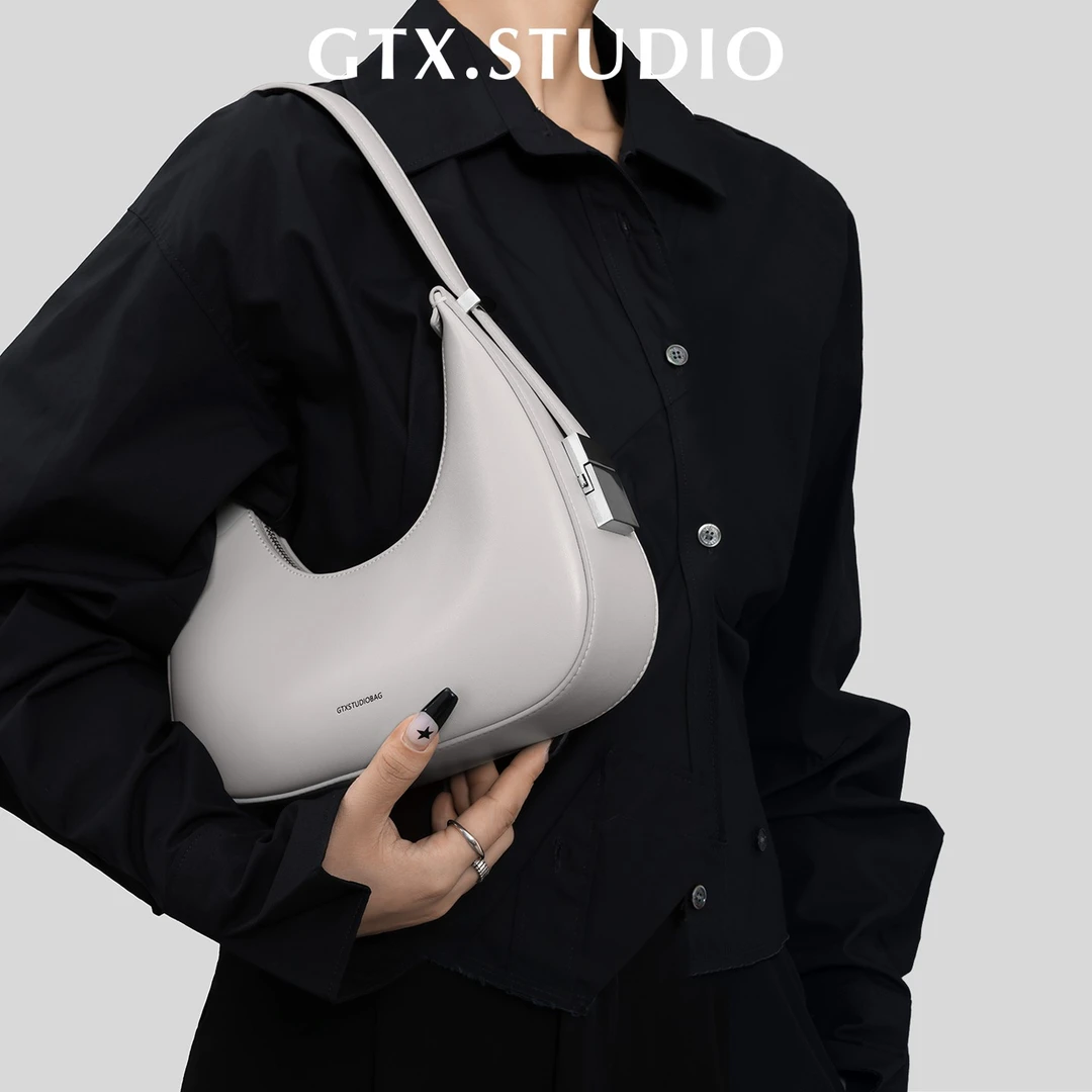 【谷田西】小众设计原创真皮单肩腋下包女2025高级感时尚牛皮月牙包