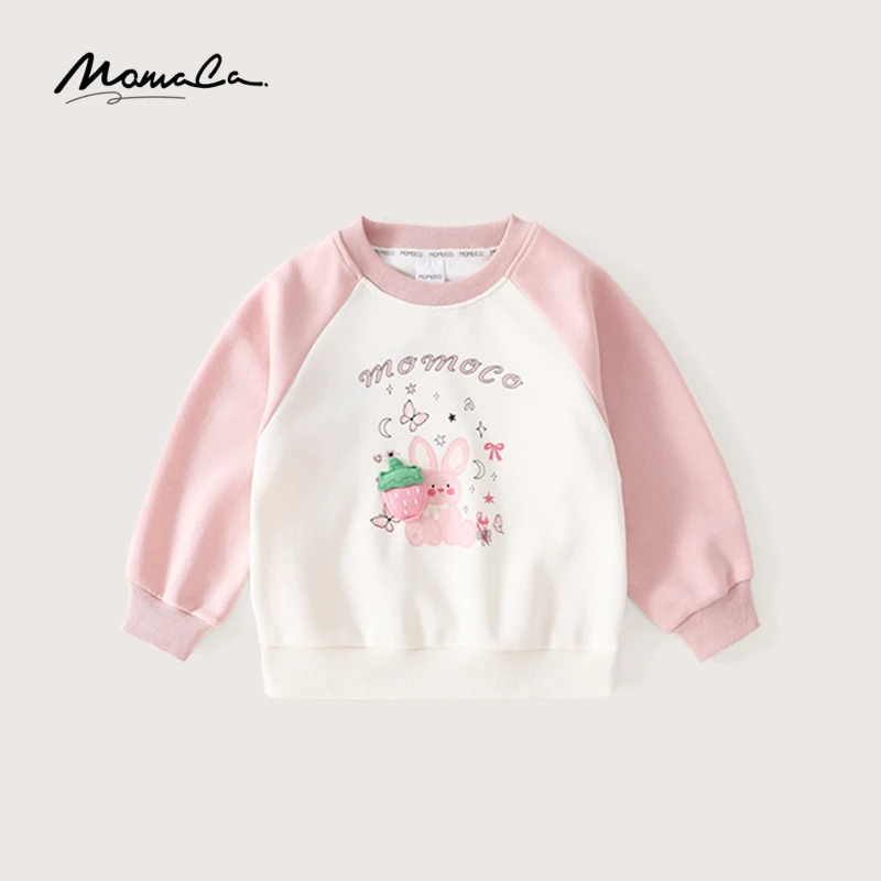 MOMOCO春秋季欧若风女童撞色插肩袖甜美小兔子卫衣77580232005