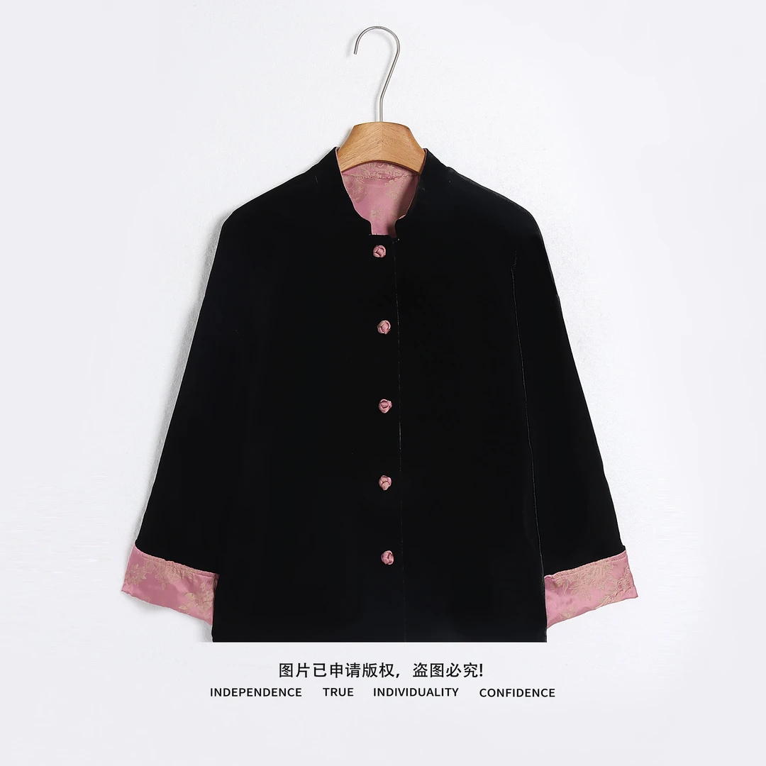 温温【楼兰常规款】红人上新丝绒提花双面穿外套女秋冬上衣402831