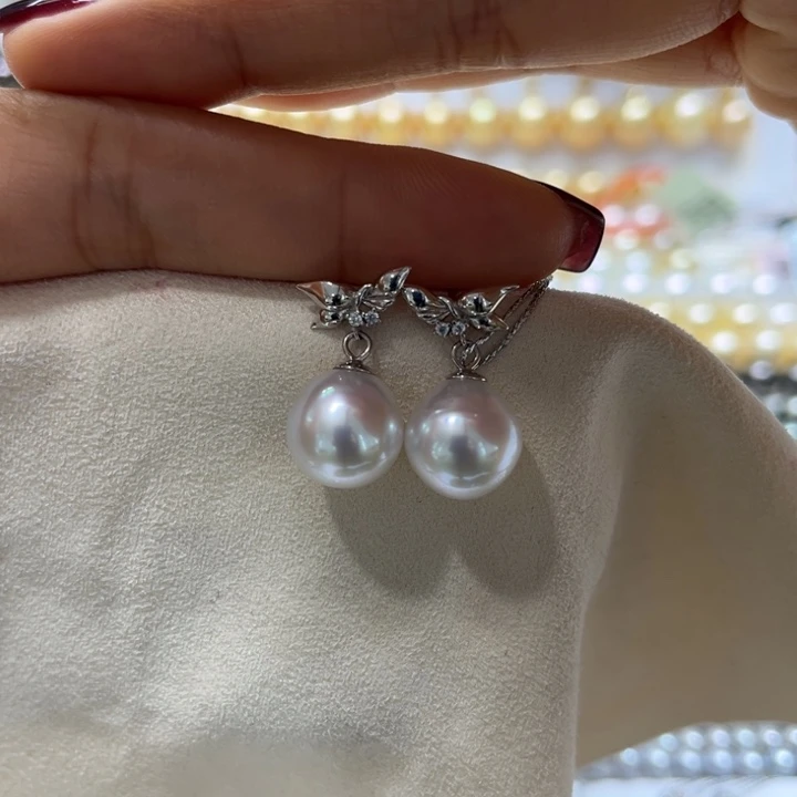 海水珍珠耳饰银S925镶嵌