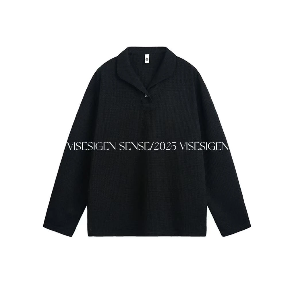 VISESIGEN『一片领』马格意式猫眼宝石扣正肩polo衫春秋打底针织衫