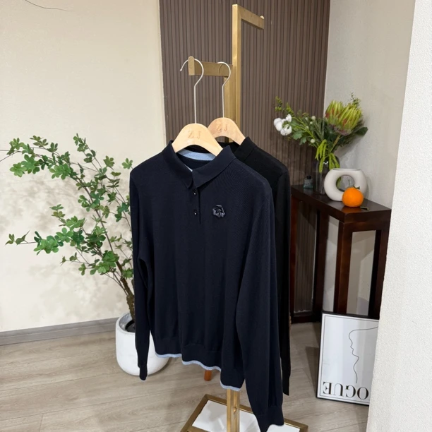 ZHIJIEFUSHI.经典Polo老钱风小花绣花精纺羊毛针织衫