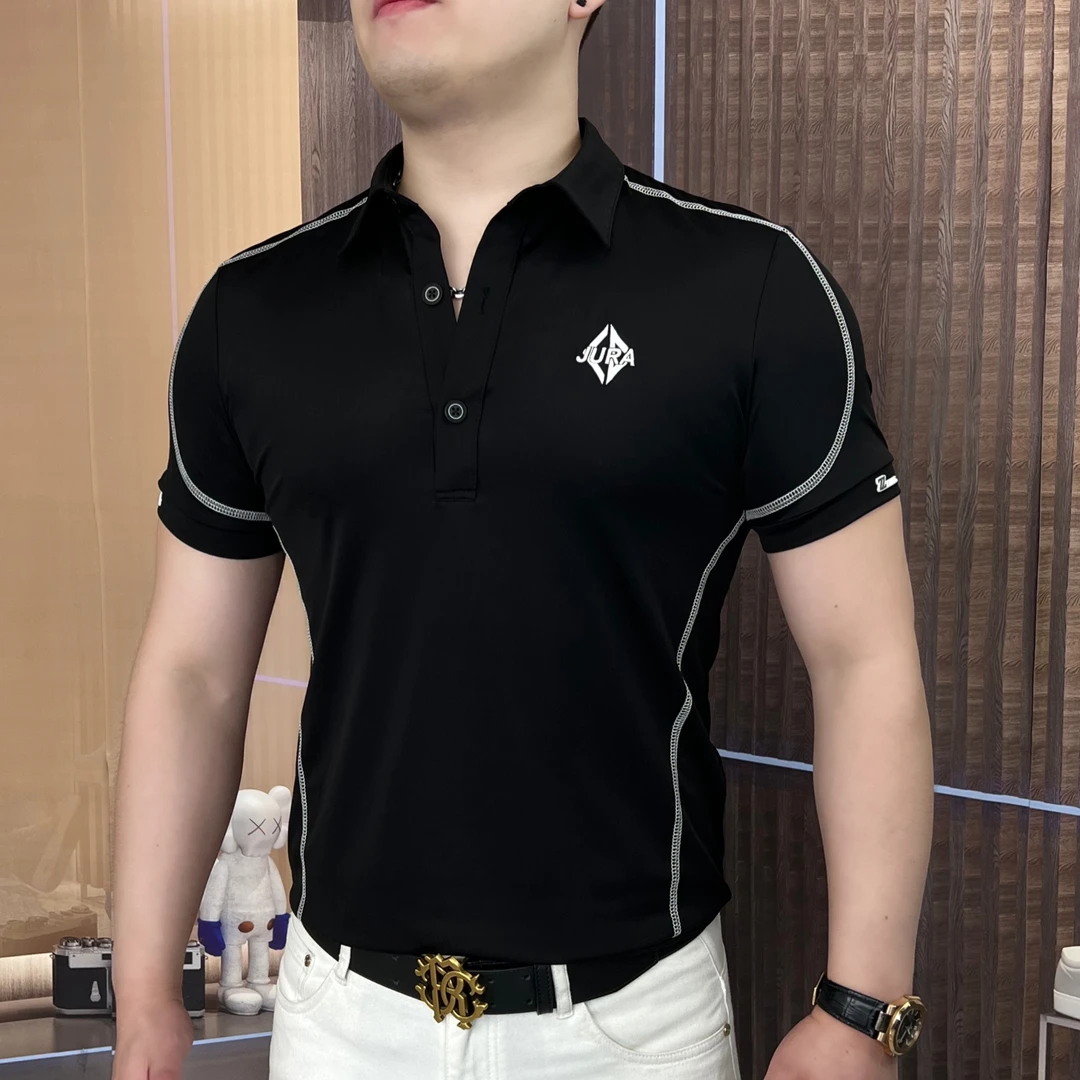 男士运动休闲夏季百搭半开翻领短袖卫衣时尚CLY-178