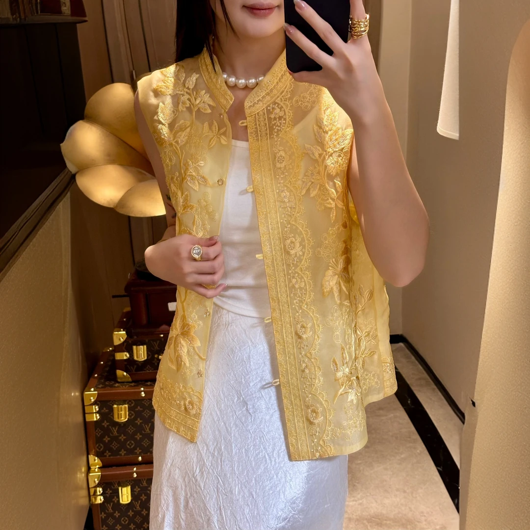 2025夏季新款爆款重工满绣新中式国风女装国风马甲薄款休闲上衣