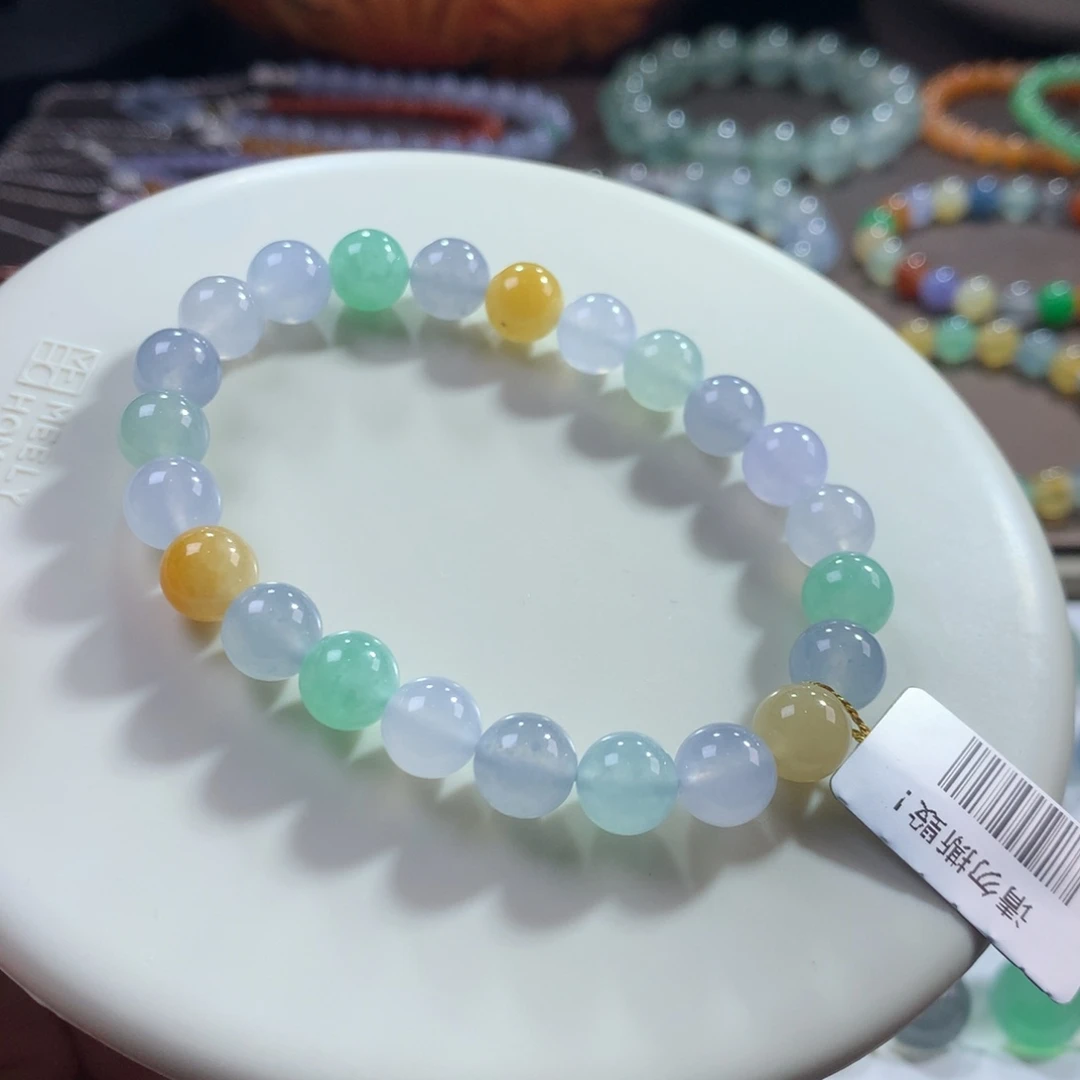 翡翠未镶嵌手链性价比•冰胶幻彩马卡龙多宝单圈 卡7