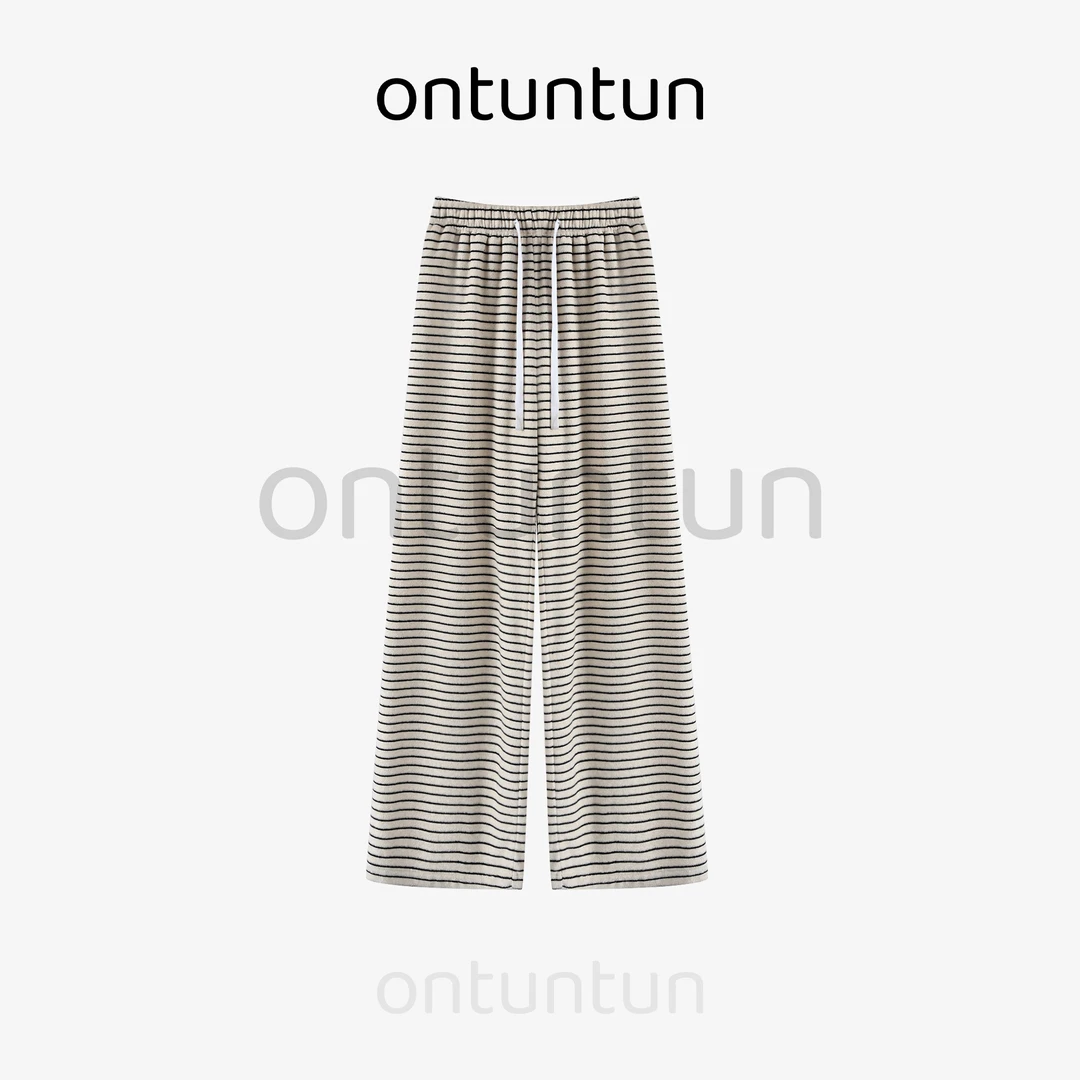 【坨坨耶】 4/13新品 垂垂裤 横条纹抽带高腰阔腿遛弯裤