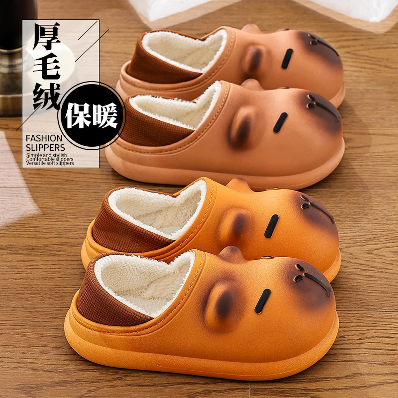 卡皮巴拉秋冬棉拖鞋女士2025新款情侣居家保暖加绒防水包跟棉鞋冬