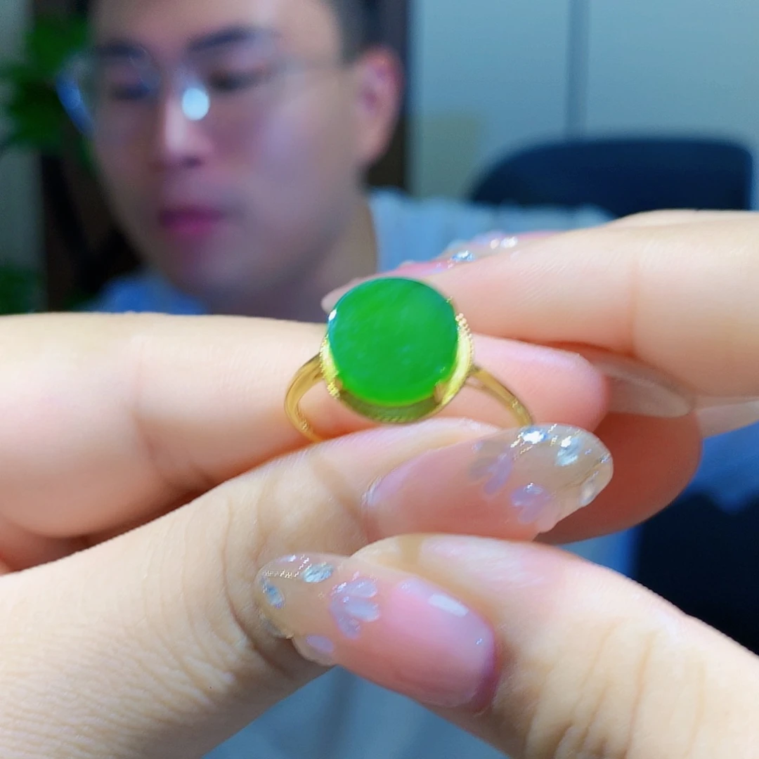 银S925镀金镶嵌戒指和田玉（碧玉）