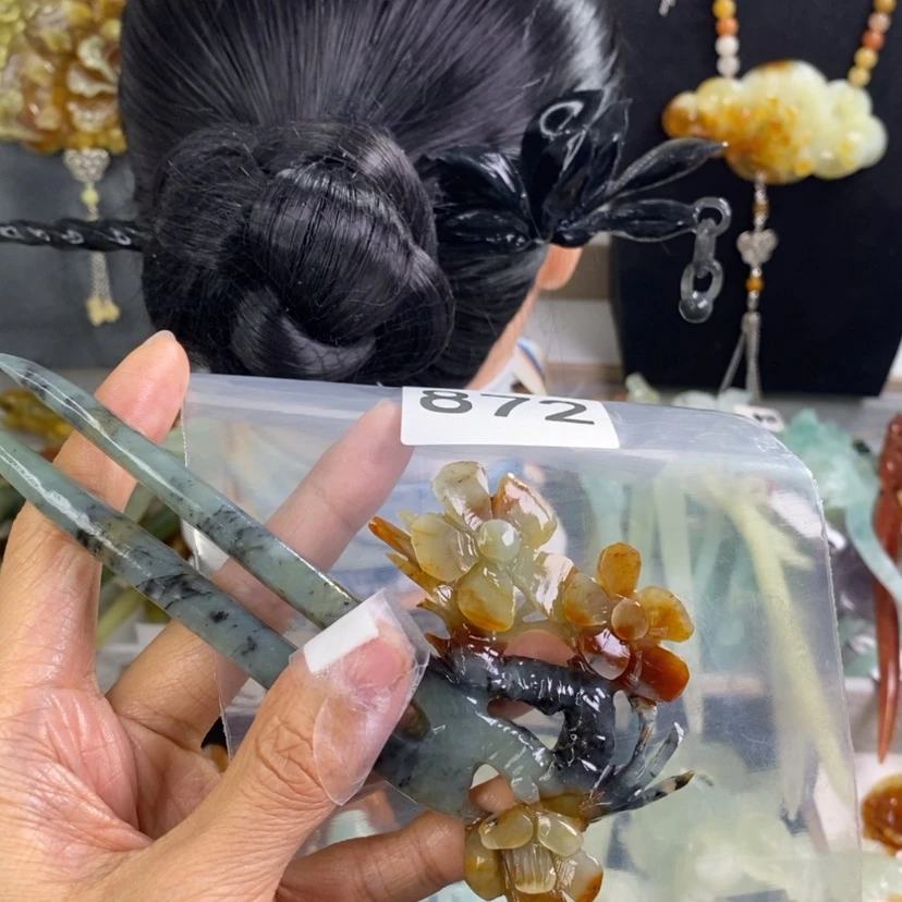 【闪购商品】岫玉发饰未镶嵌清*