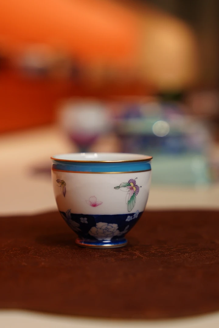 华隐堂 海空蓝蓝地花卉单杯 茶具茶道手工手绘