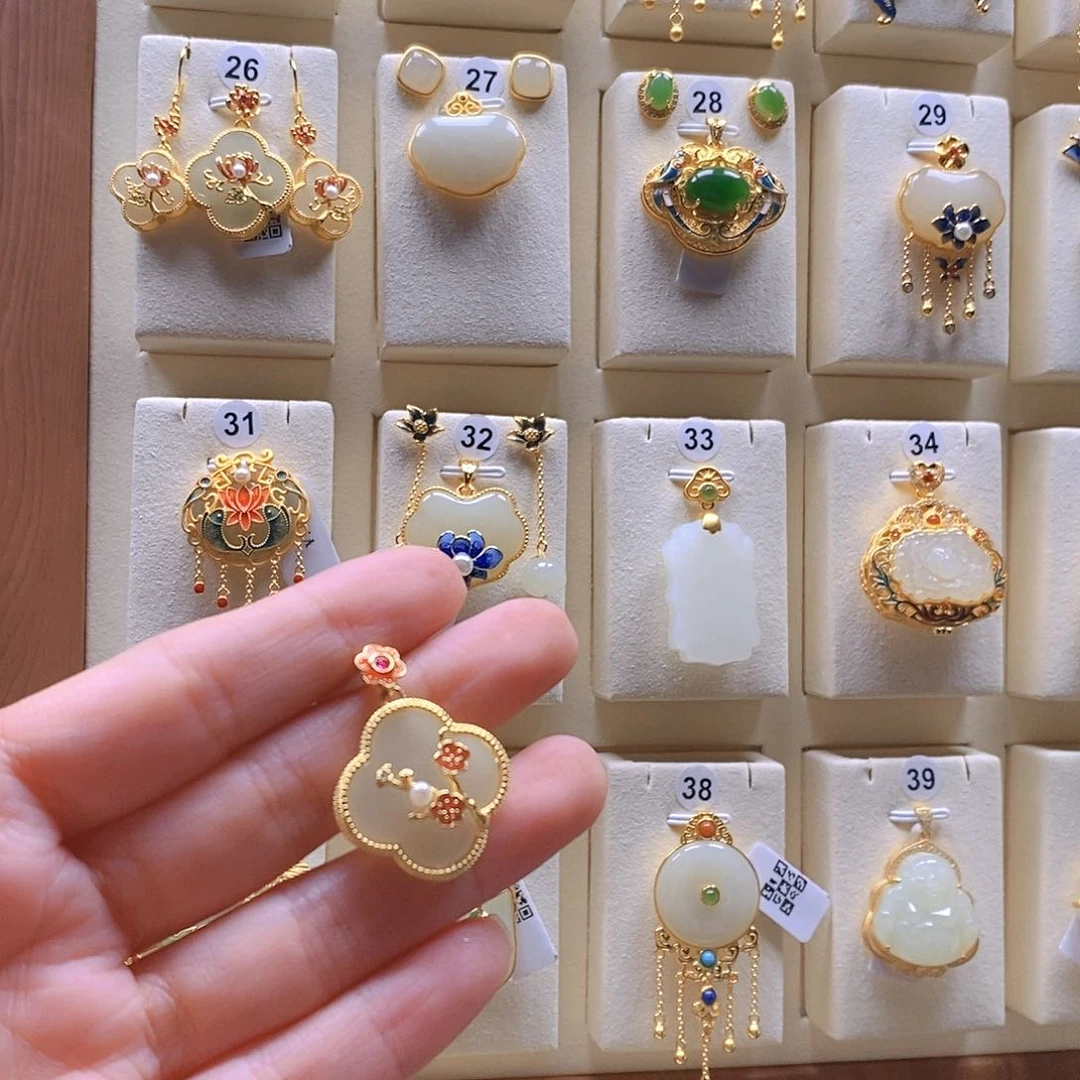 和田玉颈饰银S925镶嵌