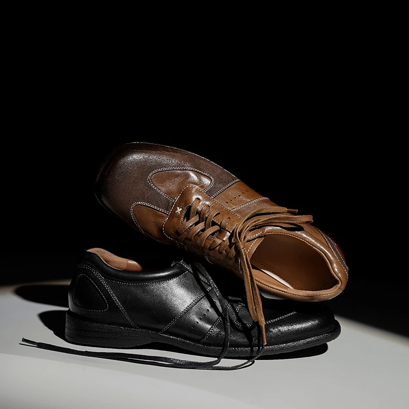 复古风水洗马皮德训板鞋休闲鞋真皮复古平底板鞋女鞋红色德训鞋