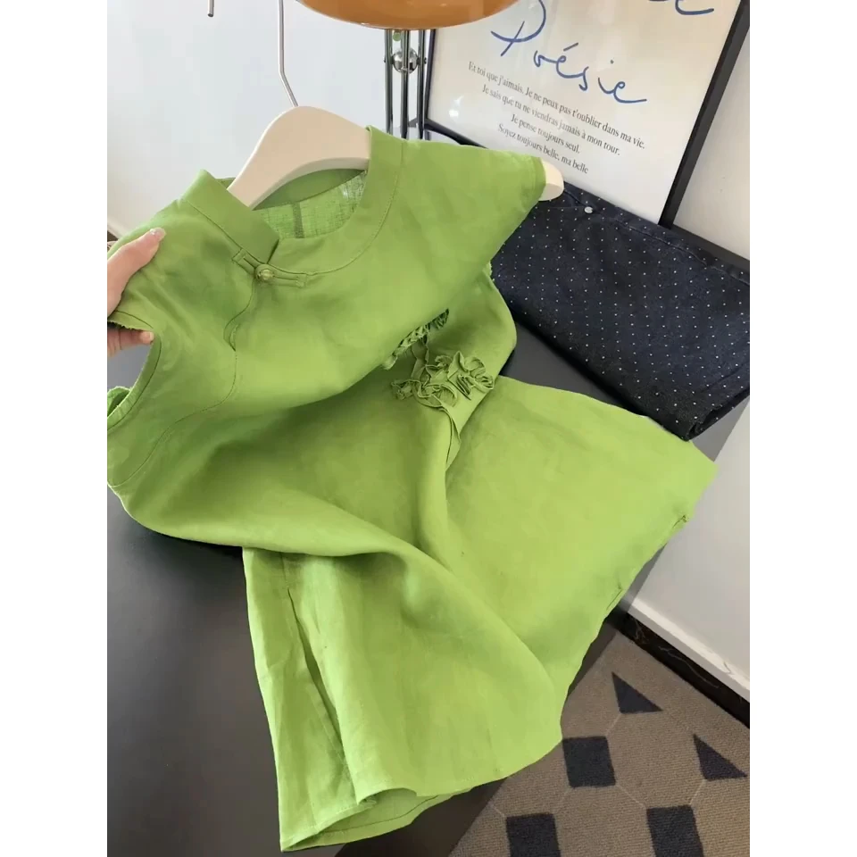 新中式国风绿色立体花朵无袖背心女2025夏季新款宽松百搭别致上衣