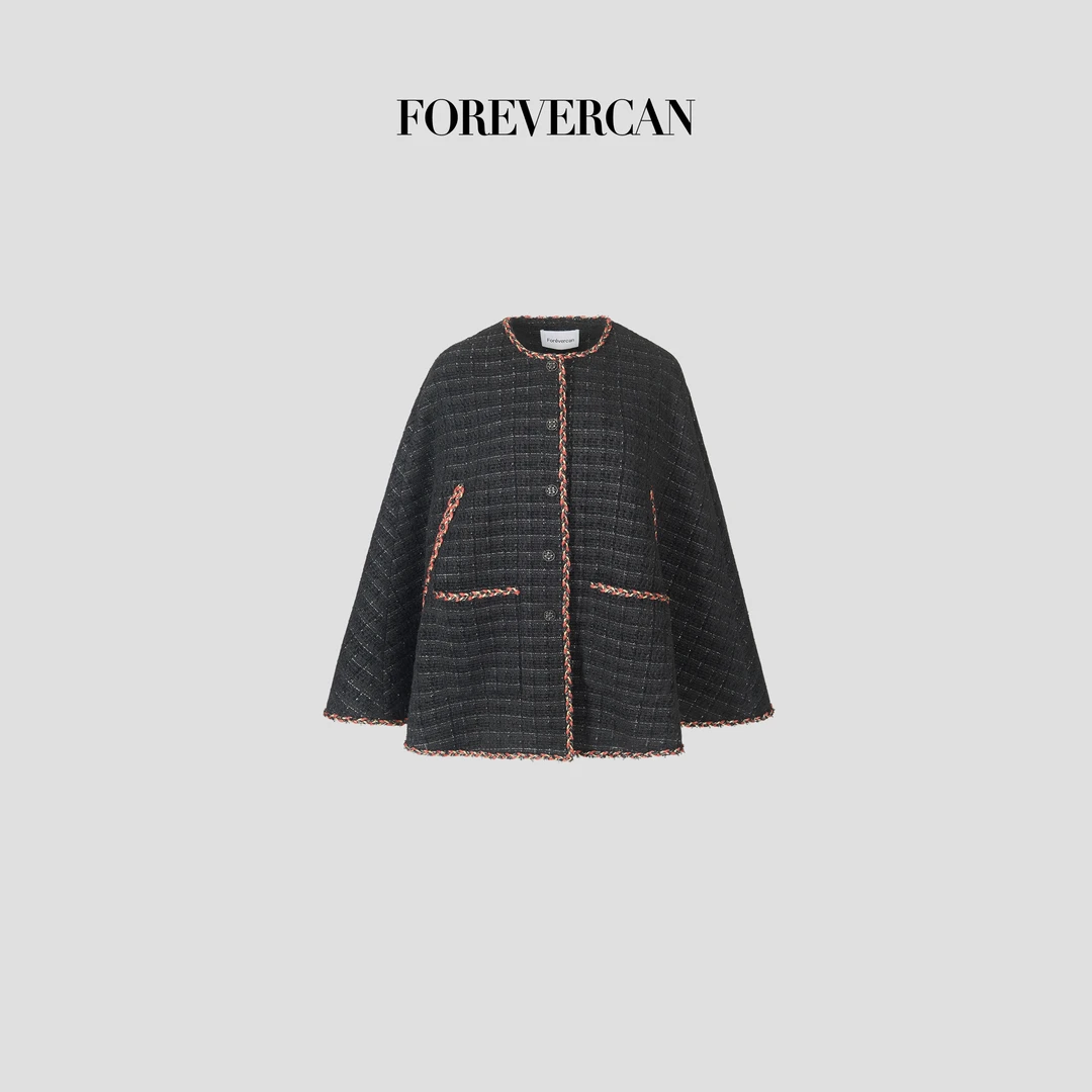 FOREVERCAN“五福临门”手工织带客订粗花呢斗篷大衣外套SC22744